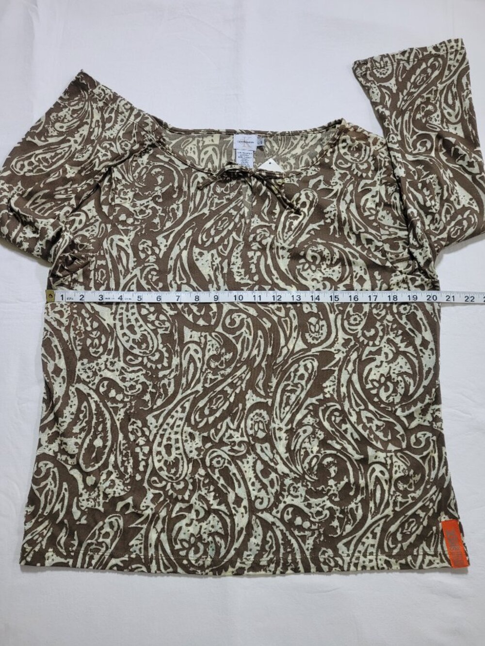 Calvin Klein Jeans Paisley Print Blouse 3/4 Sleeve Brown Mocha Cream Large Boho - Picture 6 of 10